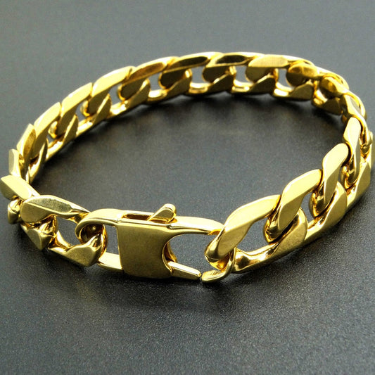 Curb Cuban Chain Goldfarbene Armbänder für Männer und Frauen